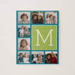 Instagramm-Fotolollenmonogramm - Blau und Limon<br><div class="desc">Lebhaftes Grün und ein reichhaltiges Aquamarin blaues Hintergrundbild - Sie können quadratische oder selbstständige Fotos für dieses Design verwenden. Verwenden Sie 8 quadratische Foto, um ein einzigartiges und persönliches Geschenk zu kreieren. Oder man behalte den Hipster Welpe und macht einen trendigen Sake. Wenn Sie die Bilder anpassen müssen, klicken Sie...</div>