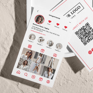 Instagramm-Scan zum Anschluss von QR-Code rot Visitenkarte