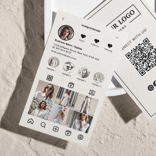 Instagramm-Scan zum Verbinden von QR-Codebeige Visitenkarte