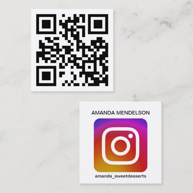 Instagramm-Symbol und QR-Code-Visitenkarte Quadratische Visitenkarte (Vorne/Hinten)