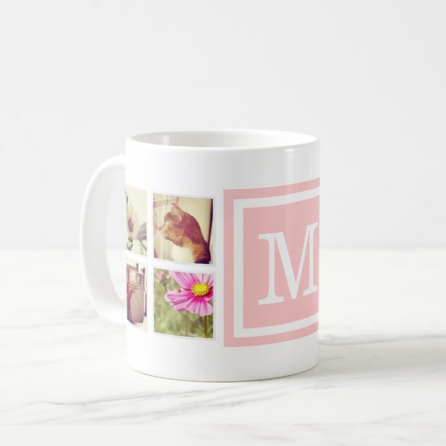 Instagramm-Tasse für hellrosa Monogramm Kaffeetasse (Vorderseite Links)