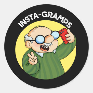 Instagramps Funny Social Media Opa Pun Dark BG Runder Aufkleber