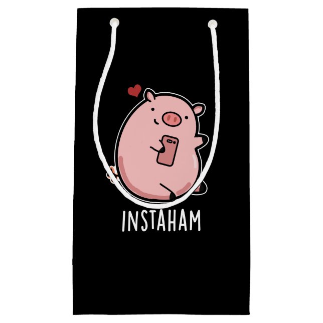 Instaham Funny Social Media Pig Pun Dark BG Kleine Geschenktüte (Vorderseite)