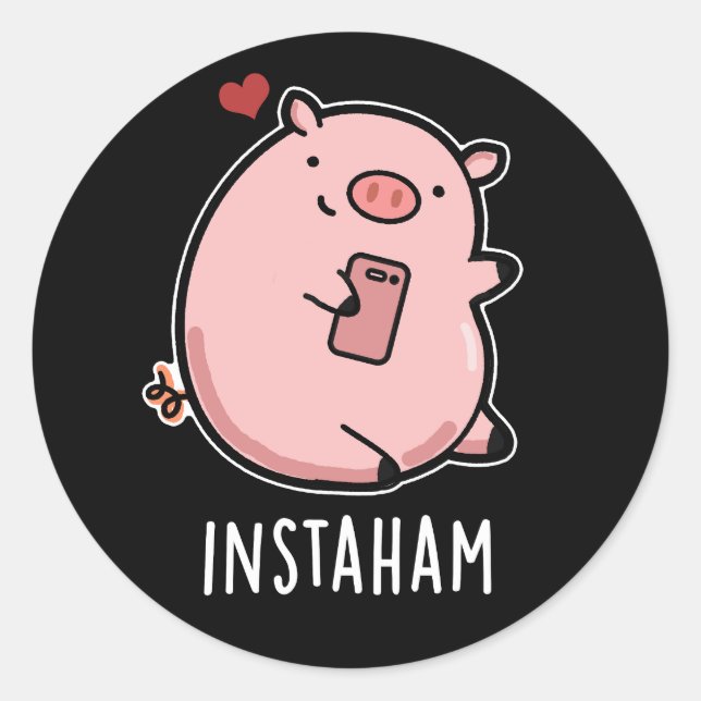 Instaham Funny Social Media Pig Pun Dark BG Runder Aufkleber (Vorderseite)