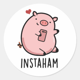 Instaham Funny Social Media Pig Pun Runder Aufkleber
