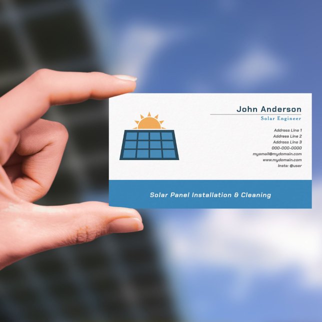Installation und Reinigung von Solarzellen Visitenkarte (Solar Panel Installation & Cleaning Business Card)