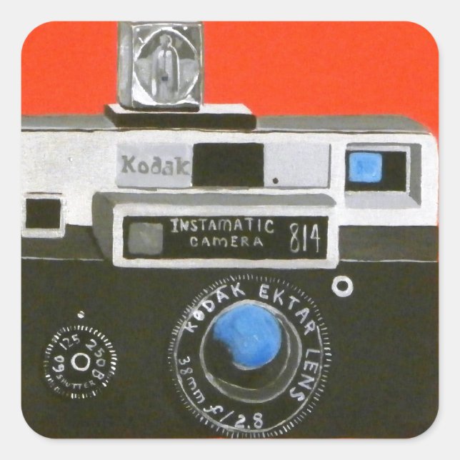 Instamatische Kamera mit Blitzwürfeln Quadratischer Aufkleber (Vorderseite)