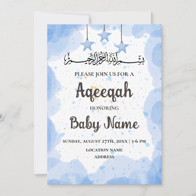 Instant Blue Aqeeqah Aqiqah Einladungskarte (Vorderseite)