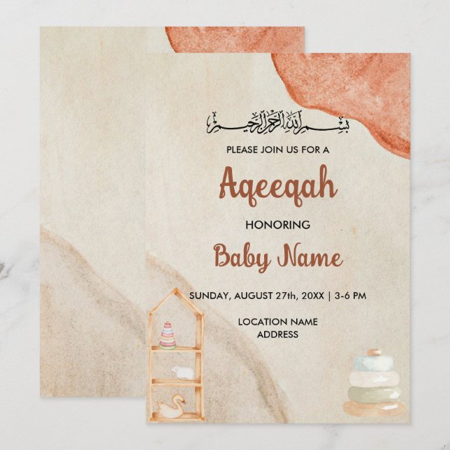 Instant Boho Cream Aqeeqah Aqiqah Einladungskarte (Vorne/Hinten)