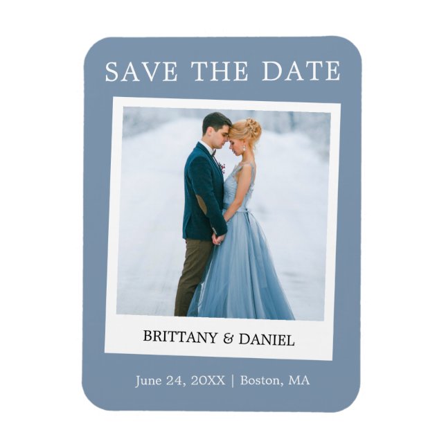 Instant Camera Style Save the Date Dusty Blue Magnet (Vertikal)