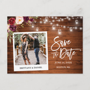 Instant Camera Wood Floral Jars Save the Date Postkarte