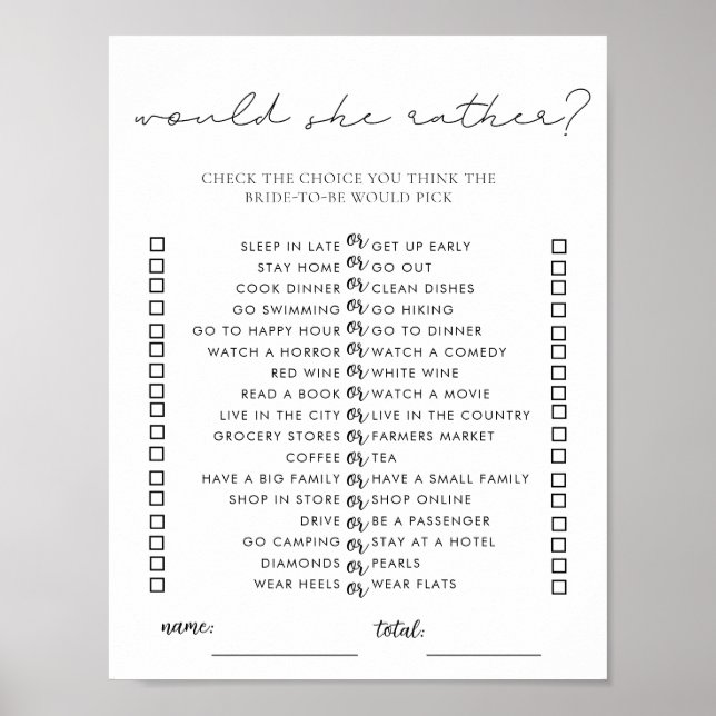 Instant Download Bridal Shower Game  Poster (Vorne)