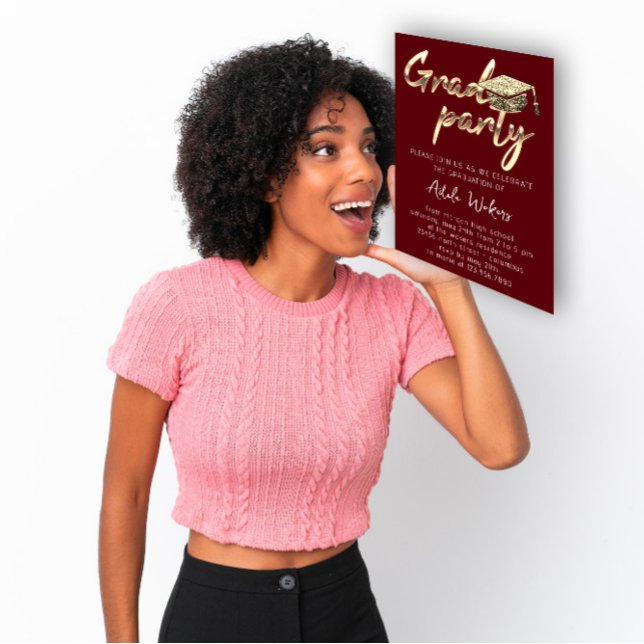 Instant Download Graduation Party Gold Burgundy Einladung (Instant Download Graduation Party Gold Burgundy Invitation)