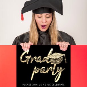 Instant Download Graduation Party Gold Schwarz-wei Einladung
