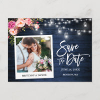 Instant Foto Blue Wood Floral Jars Save the Date