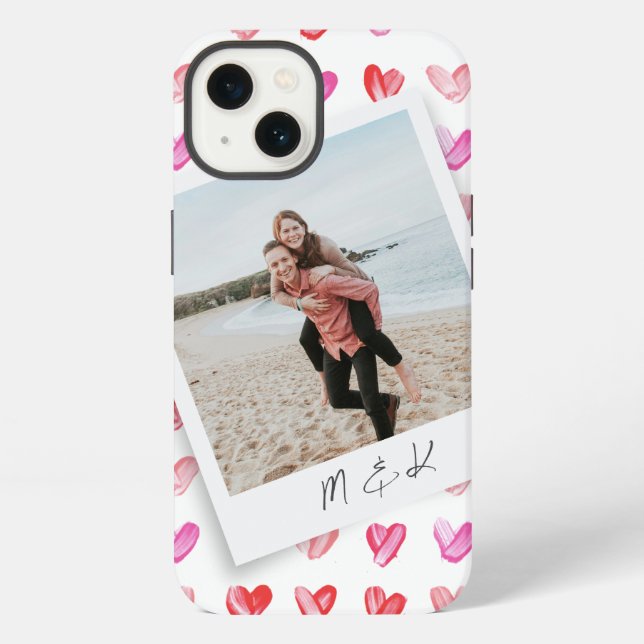 Instant Foto Hearts Monogramm iPhone Hülle (Rückseite)