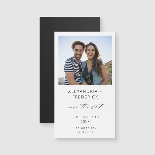  Instant Foto White Chic Speichern Sie das Date Ma Magnetkarte (Vorne/Hinten)