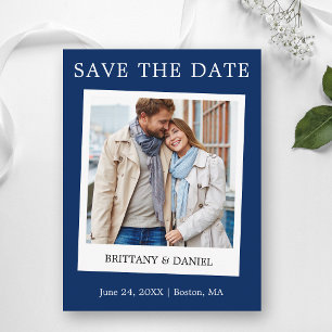 Instant-Kamera-Stil Foto Save The Date Blau Postkarte