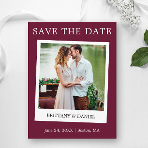 Instant-Kamera-Stil Foto Save The Date Burgund Postkarte