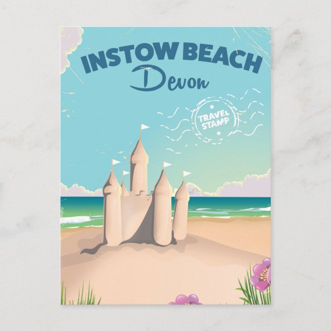 Instow Beach Devon Vintage Reiseposter Postkarte (Vorderseite)