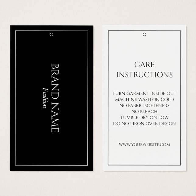 Instructions de soins simples en noir et blanc Mot (Devant & derrière)