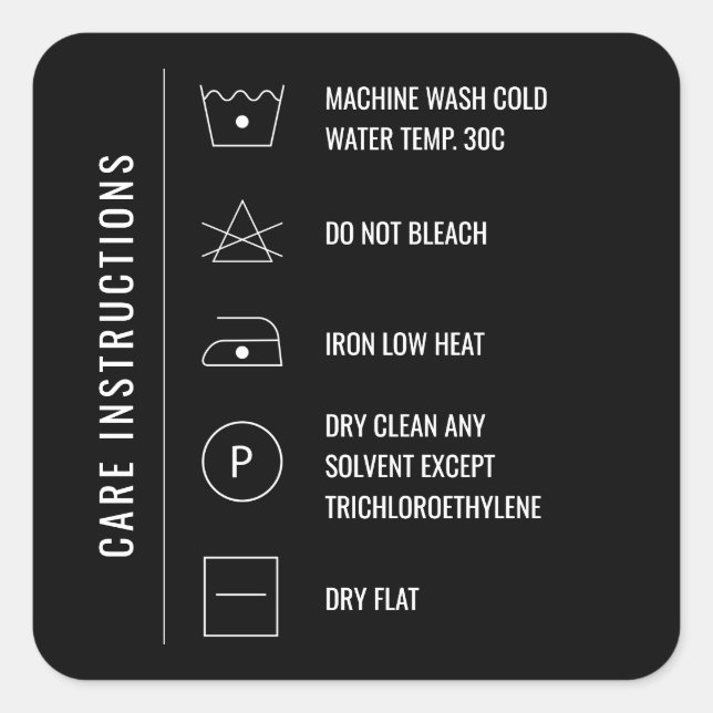 Instructions de soins Vêtements Stickers Carré de  (Devant)