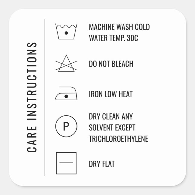 Instructions de soins Vêtements Stickers Carré de  (Devant)