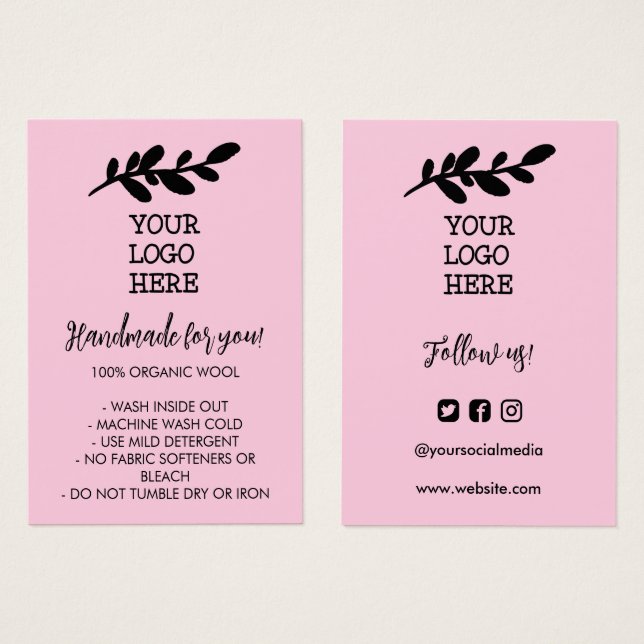 Instructions pour le lavage à la main rose Logo de (Devant & derrière)