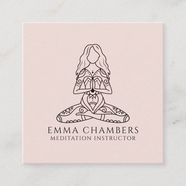 Instruktor für Medizin Lotus Pose Rosa Quadratische Visitenkarte (Vorderseite)