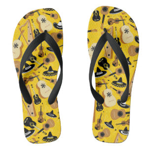 Instrumente der Mariachi-Band auf Gelb Flip Flops