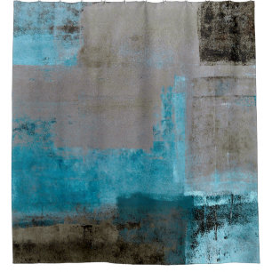 "Inszenierte" aquamarine und Browns abstrakte Duschvorhang