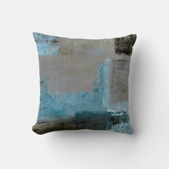 "Inszenierte" aquamarine und Browns abstrakte Kissen (Vorderseite)