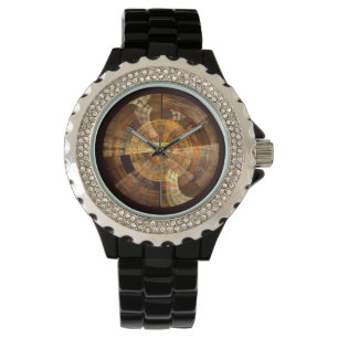 Integrale radiale abstrakte Kunst in warmen Goldtö Armbanduhr