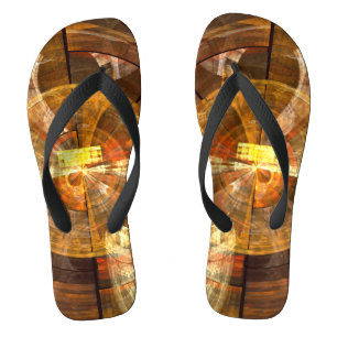 Integrale radiale abstrakte Kunst in warmen Goldtö Flip Flops