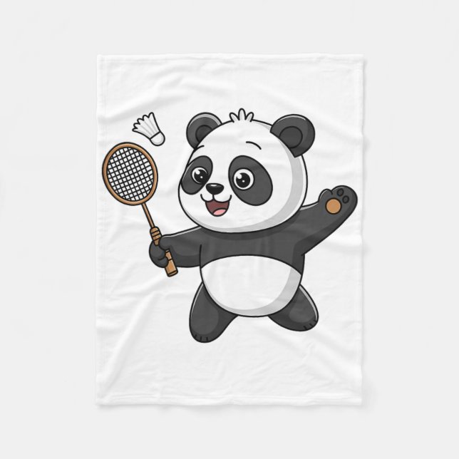 Intelligent Panda Playing Badminton Funny Humour Fleecedecke (Vorderseite)