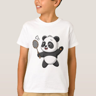 Intelligent Panda Playing Badminton Funny Humour T-Shirt