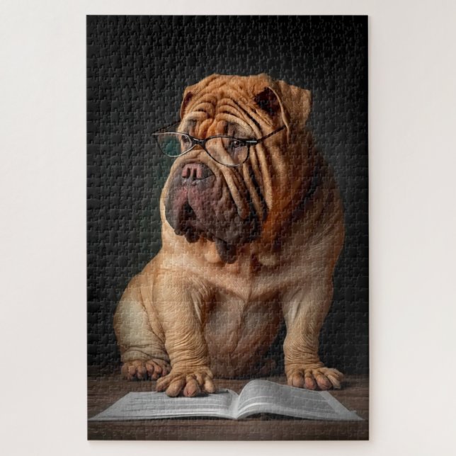 Intelligent Shar Pei Dog mit Buchdesign (Vertikal)