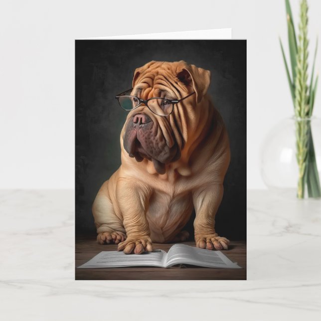 Intelligent Shar Pei Dog mit Buchdesign Karte (Vorderseite)