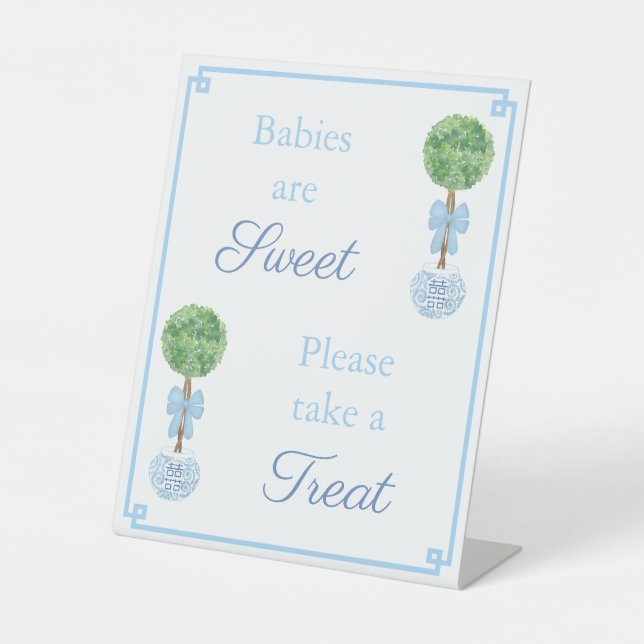 Intelligente Boxwood Topiary Baby Boy Dusche Gefäl Sockelschild (Vorderseite)