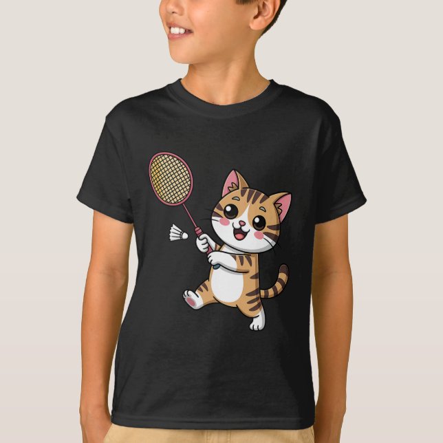Intelligente Cat Playing Dminton Funny Humour T-Shirt (Vorderseite)