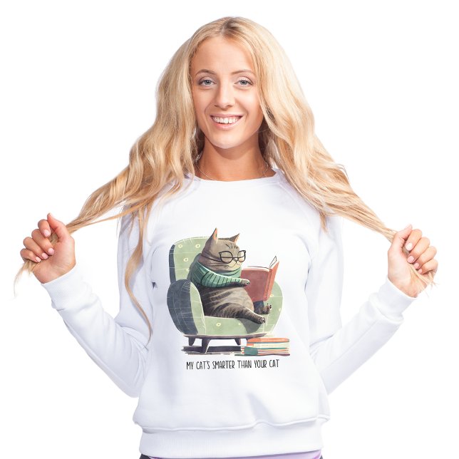 Intelligente Katze las ein Buch mit Brillensessel Sweatshirt (Von Creator hochgeladen)