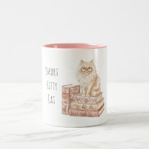 Intelligente Kitty-Katzenbrille Rosa Bücher Zweifarbige Tasse