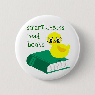 Intelligente Küken lasen Bücher Button