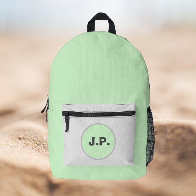 Intelligente Minze und graue personalisiert Bedruckter Rucksack (Cool unisex monogrammed mint and grey backpack. Ideal for heading to the beach, work or school.)