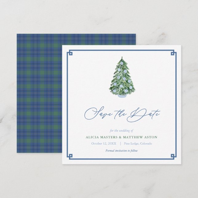 Intelligente Weihnachtsbaum Green Blue Winter Wedd Save The Date (Vorne/Hinten)