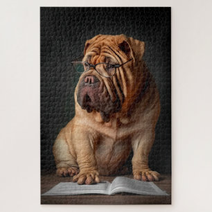Intelligenter Shar Pei Hund mit Buch Design