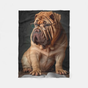 Intelligenter Shar Pei Hund mit Buch Design Fleecedecke