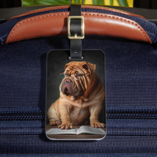 Intelligenter Shar Pei Hund mit Buch Design Gepäckanhänger