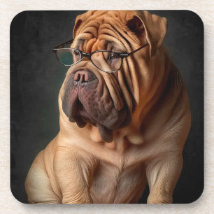 Intelligenter Shar Pei Hund mit Buch Design Getränkeuntersetzer