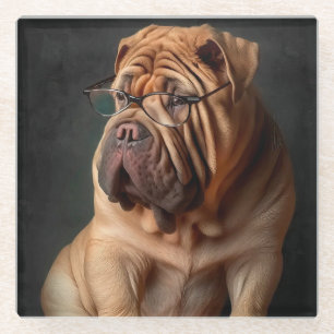 Intelligenter Shar Pei Hund mit Buch Design Glasuntersetzer
